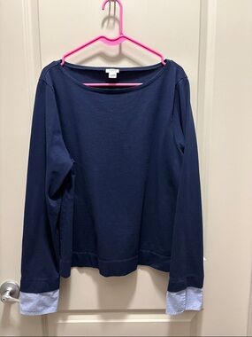CLOSET CLEAN OUT - J. Crew Navy Long Sleeve Top with Light Blue Cuffs
